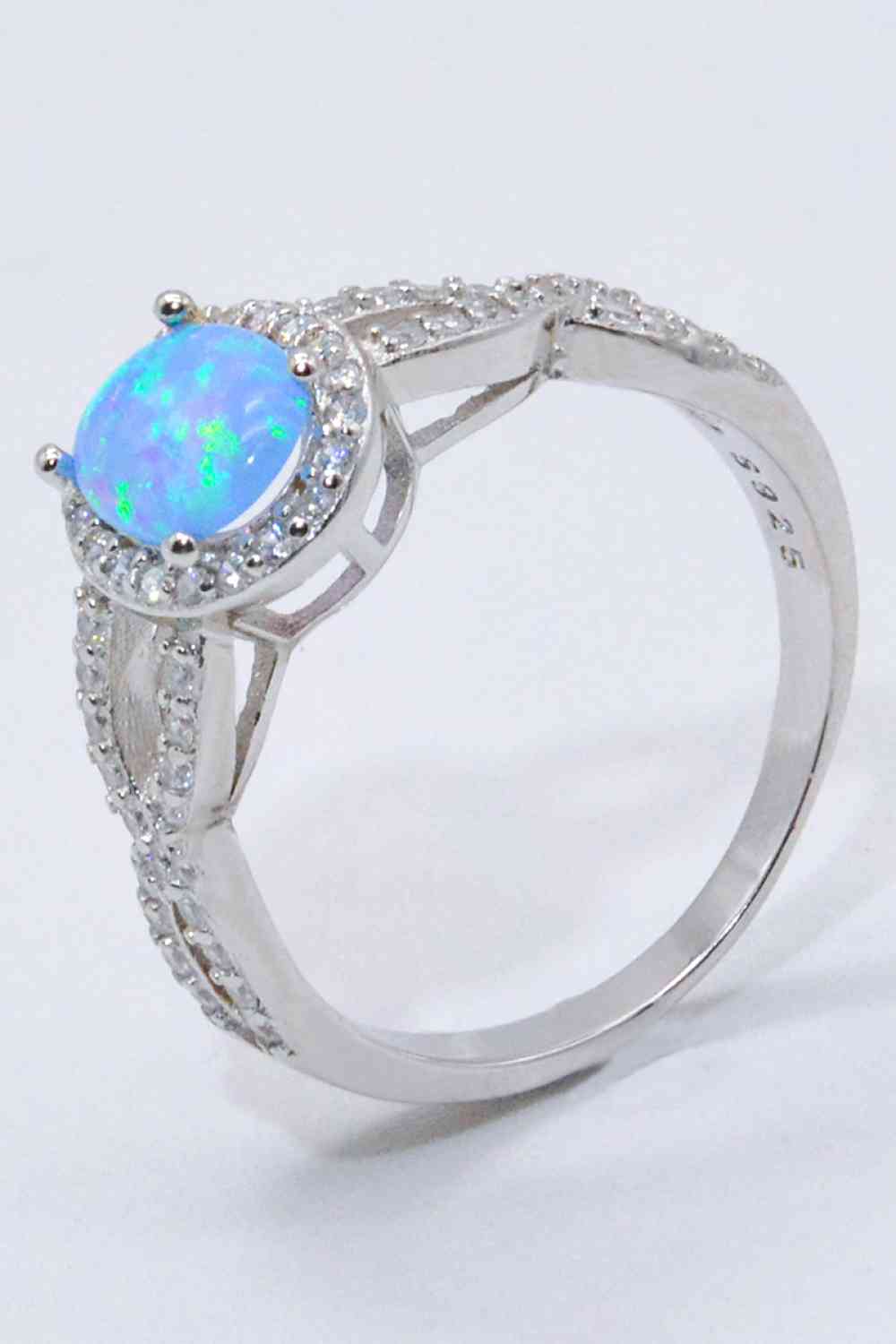 925 Sterling Silver Opal Halo Ring - Ladyez