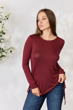Culture Code Full Size Drawstring Round Neck Long Sleeve Top - Ladyez