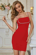 Spaghetti Strap Bodycon Dress with Rhinestone Decoration - Ladyez