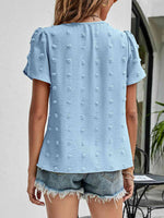 Swiss Dot Round Neck Petal Sleeve Top - Ladyez