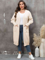 Plus Size Long Sleeve Pocketed Cardigan - Ladyez
