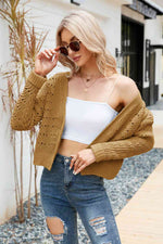 Open Front Cuffed Cropped Cardigan - Ladyez