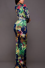 Printed Plunge Neck Leg Split Maxi Dress - Ladyez
