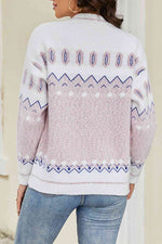 Printed V-Neck Buttoned Cardigan - Ladyez
