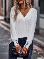 V-Neck Long Sleeve Top - Ladyez