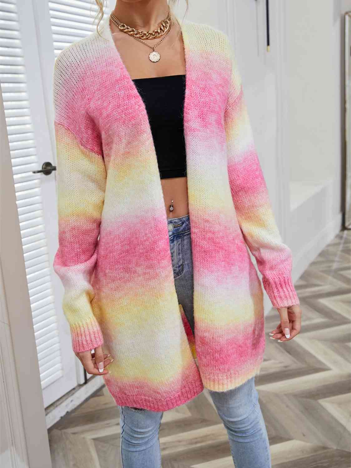 Full Size Gradient Open Front Cardigan - Ladyez