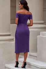 Off-Shoulder Short Sleeve Split Dress - Ladyez