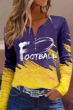FOOTBALL Graphic Notched Neck Long Sleeve T-Shirt - Ladyez