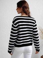 Woven Right Striped Button Front Cardigan - Ladyez