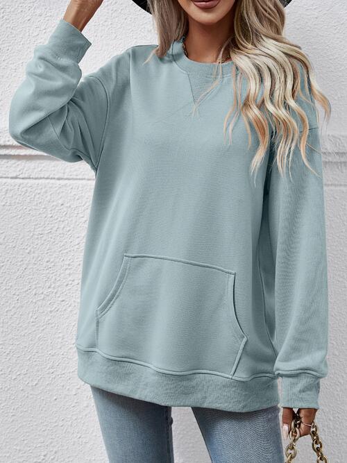 Round Neck Long Sleeve Sweatshirt - Ladyez