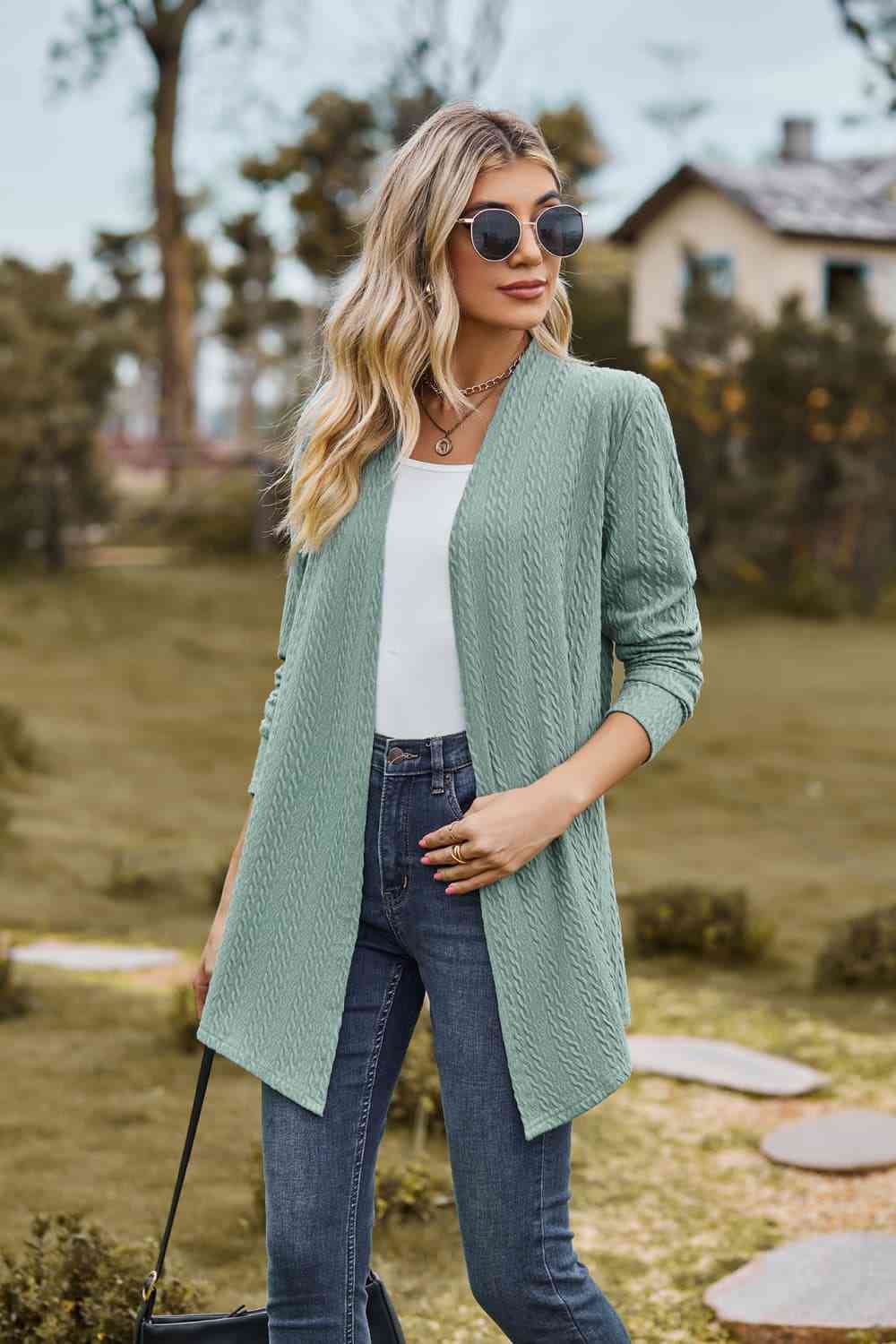 Open Front Long Sleeve Cardigan - Ladyez