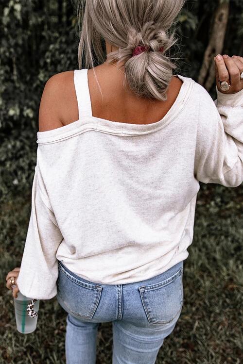 Santa Claus Graphic Asymmetrical Neck Long Sleeve Top - Ladyez