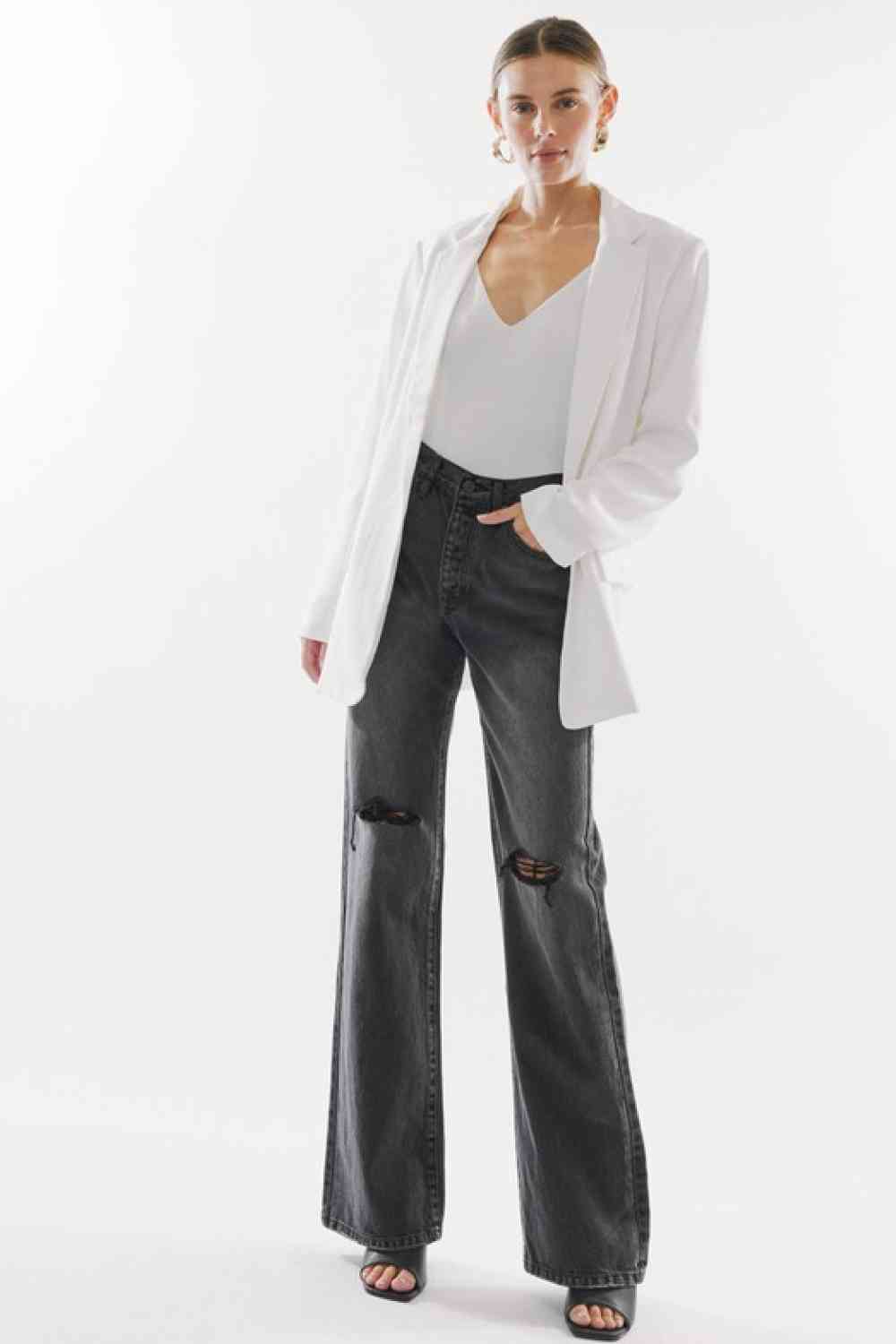 Kancan High Waist Distressed Knee Jeans - Ladyez