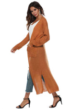 Long Sleeve Open Front Buttoned Cardigan - Ladyez