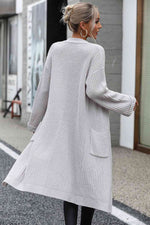 Dropped Shoulder Long Sleeve Cardigan with Pocket - Ladyez