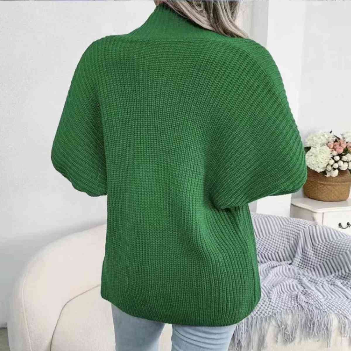 Open Front Lantern Sleeve Cardigan - Ladyez