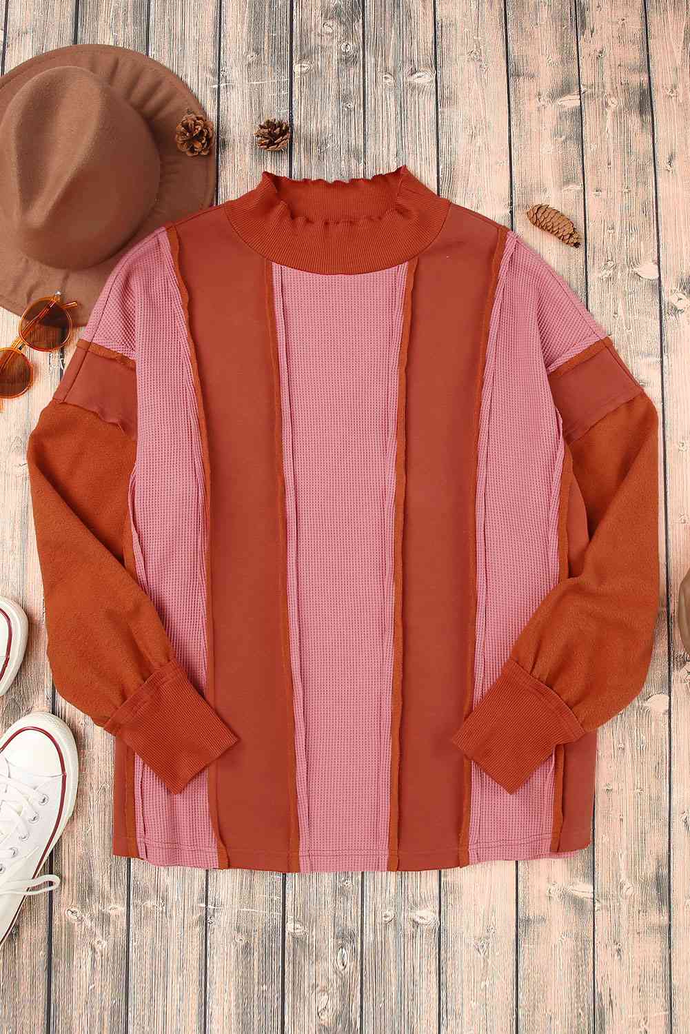Color Block Exposed Seam Top - Ladyez
