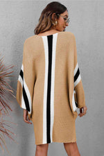 Ribbed Round Neck Long Sleeve Sweater Dress - Ladyez