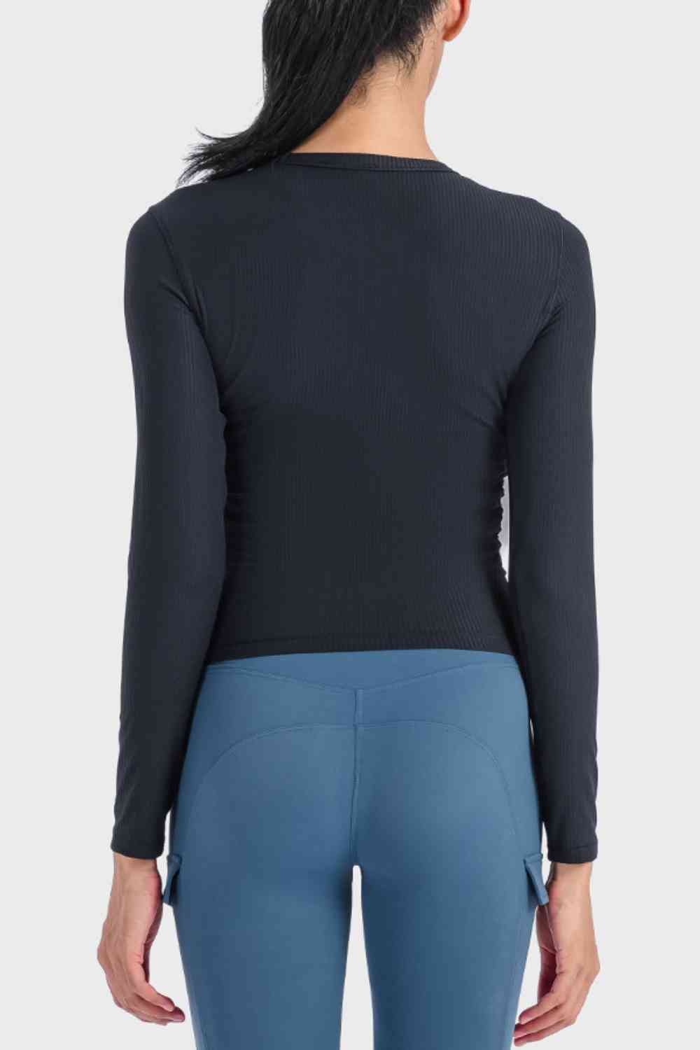Round Neck Long Sleeve Sports Top - Ladyez