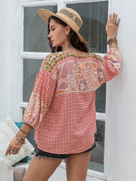 Plus Size Printed Tie Neck Balloon Sleeve Blouse - Ladyez