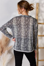Hailey & Co Full Size Snakeskin V-Neck Long Sleeve Top - Ladyez