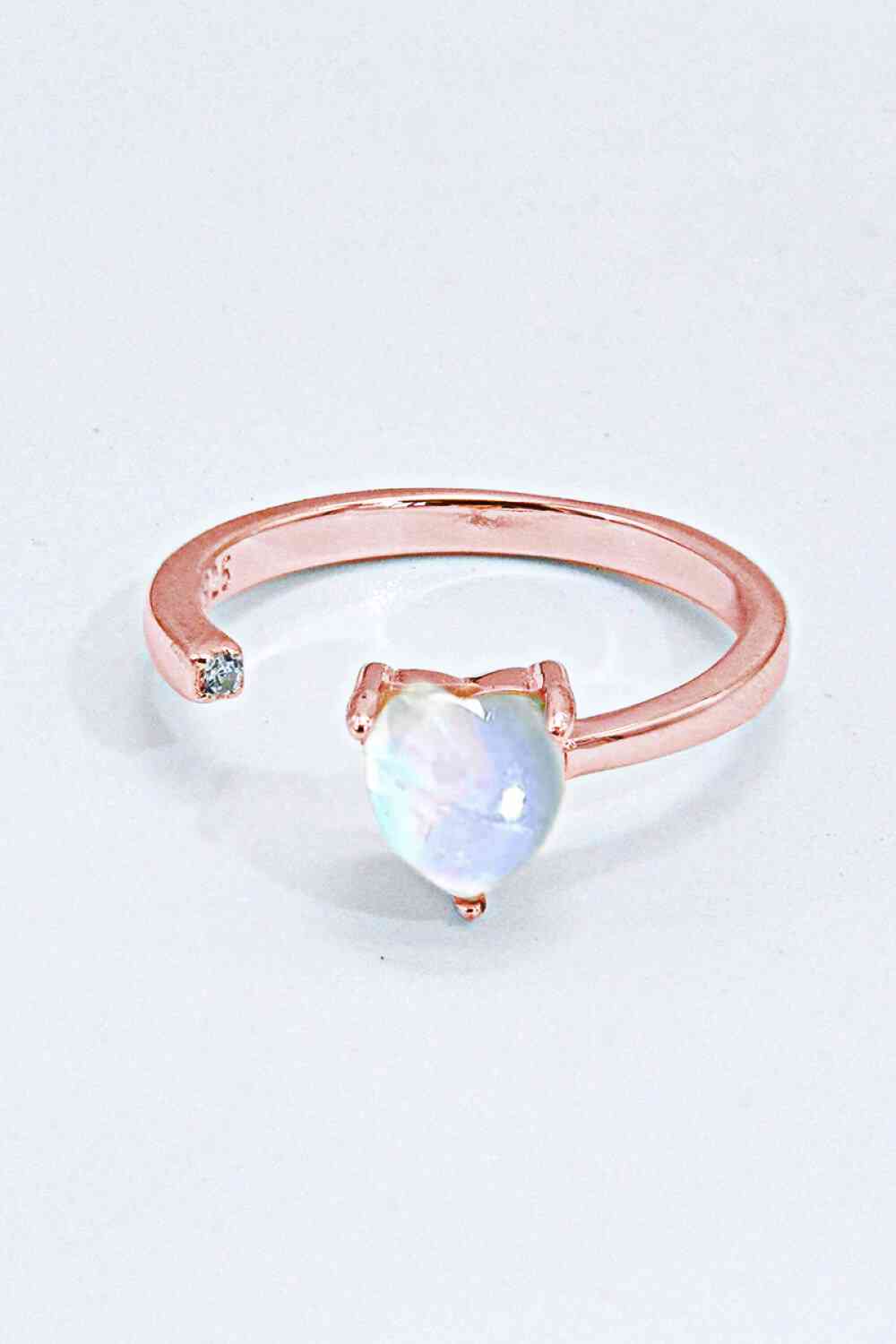 Inlaid Moonstone Heart Adjustable Open Ring - Ladyez