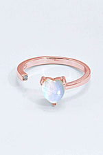 Inlaid Moonstone Heart Adjustable Open Ring - Ladyez