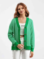 Button Down V-Neck Cardigan - Ladyez