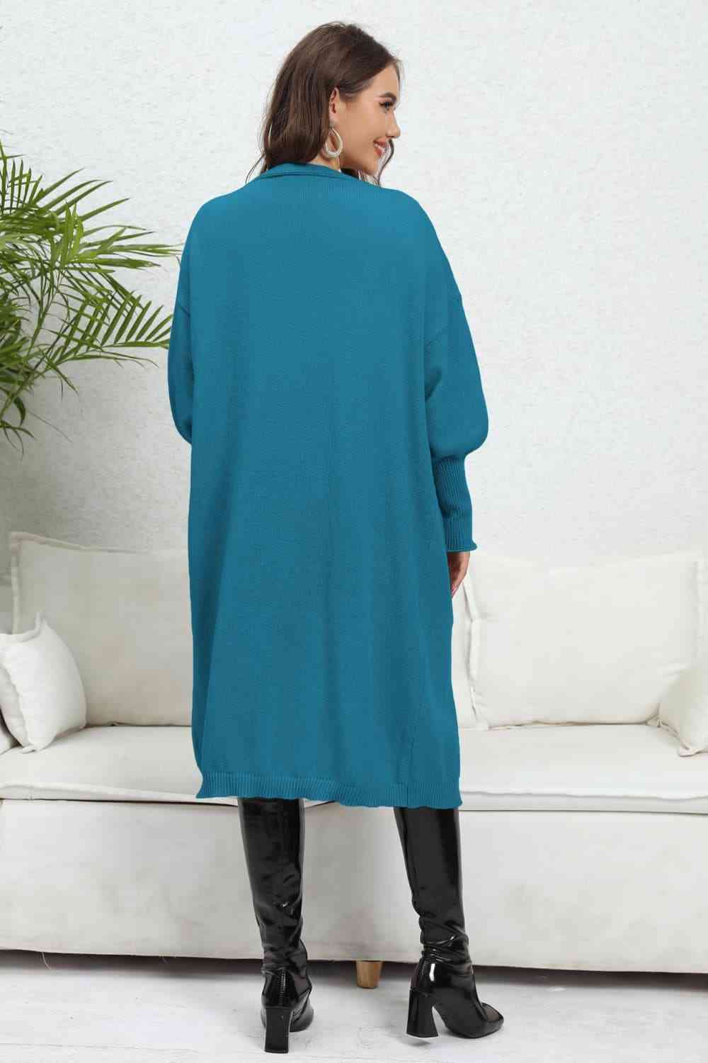 Open Front Dropped Shoulder Cardigan - Ladyez