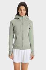 Zip Up Seam Detail Hooded Sports Jacket - Ladyez