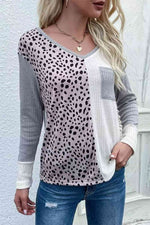 Color Block V-Neck Ribbed Top with Pocket - Ladyez
