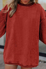 Ribbed Round Neck Drop Shoulder Sweatshirt - Ladyez