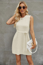 Tied Round Neck Sleeveless Sweater Dress - Ladyez