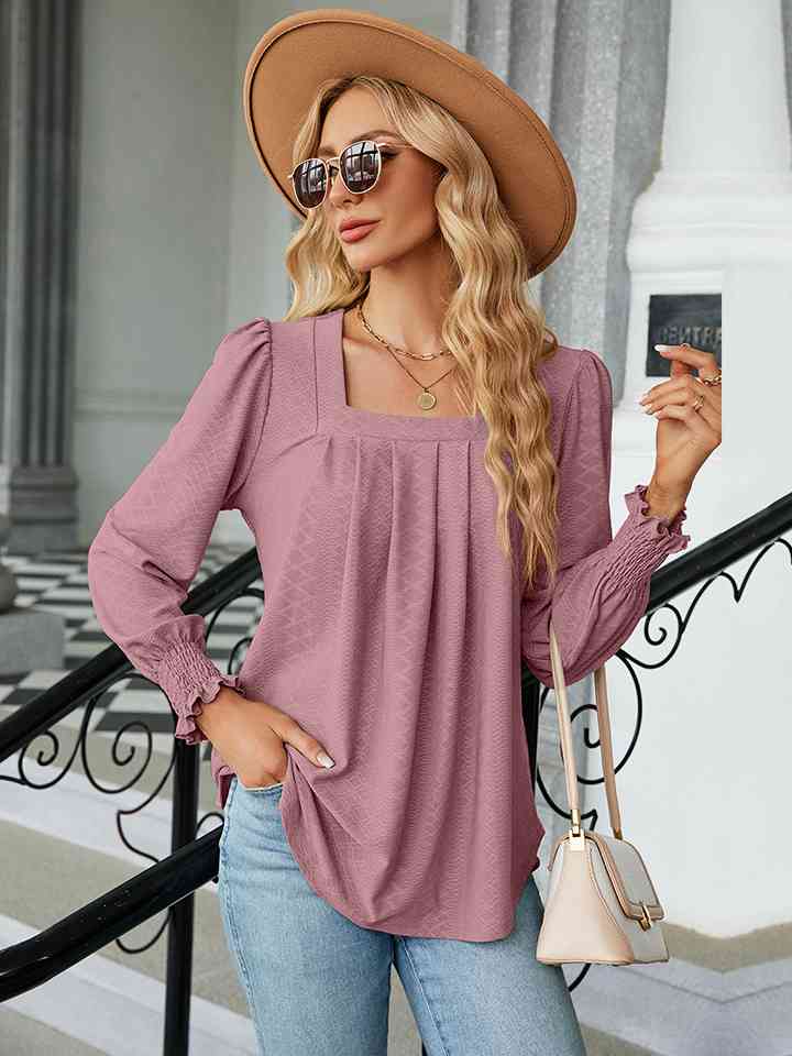 Square Neck Puff Sleeve Blouse - Ladyez