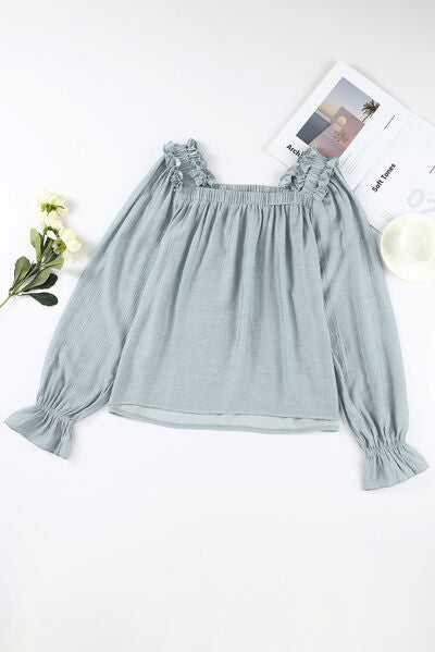 Frill Trim Flounce Sleeve Blouse - Ladyez