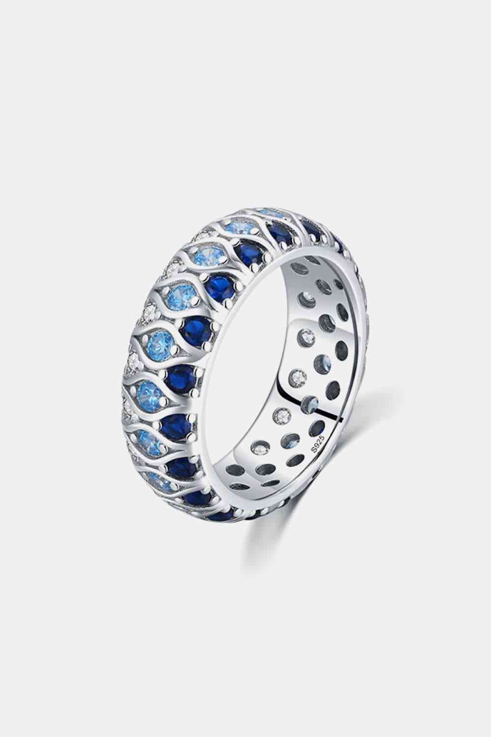 925 Sterling Silver Triple Row Zircon Ring - Ladyez