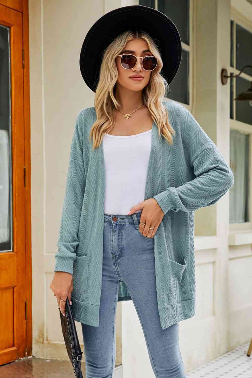 Long Sleeve Pocketed Cardigan - Ladyez