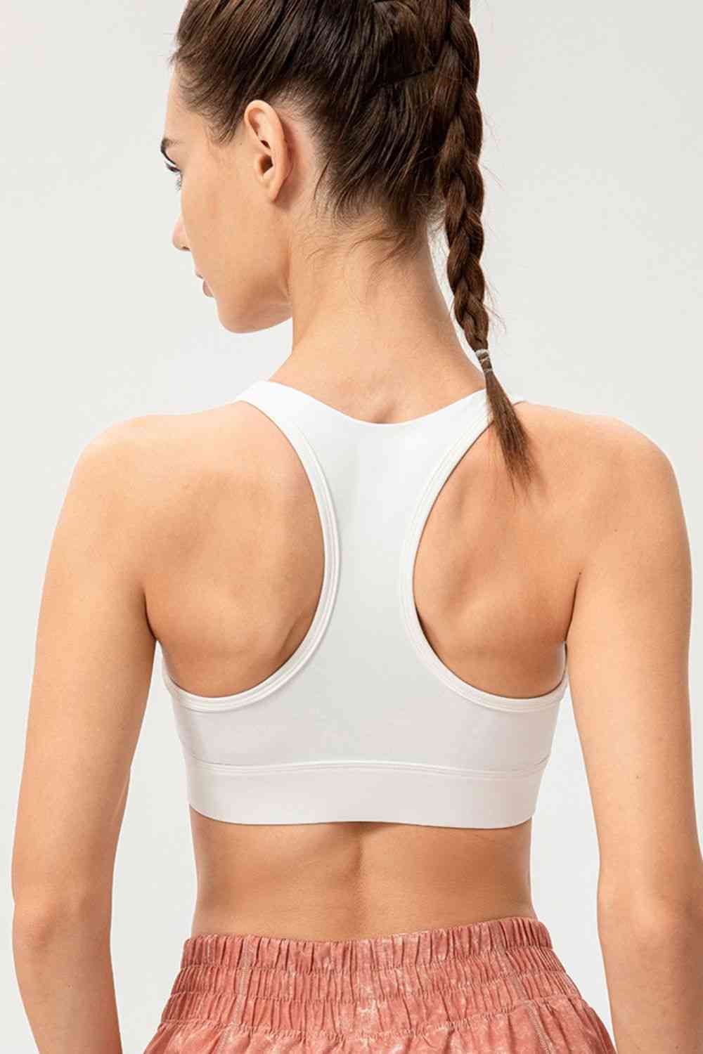 Zip-Up Round Neck Sports Bra - Ladyez