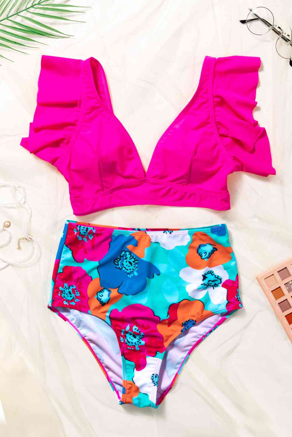 Cropped Swim Top and Floral Bottoms Set - Ladyez