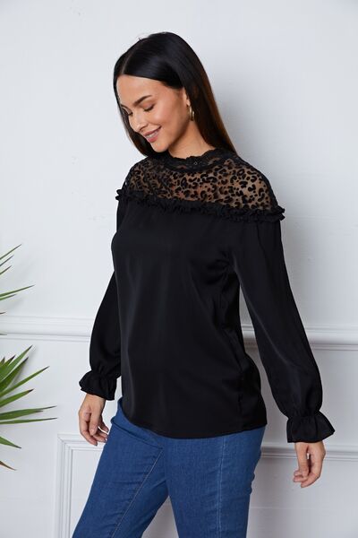 Leopard Frill Flounce Sleeve Blouse - Ladyez