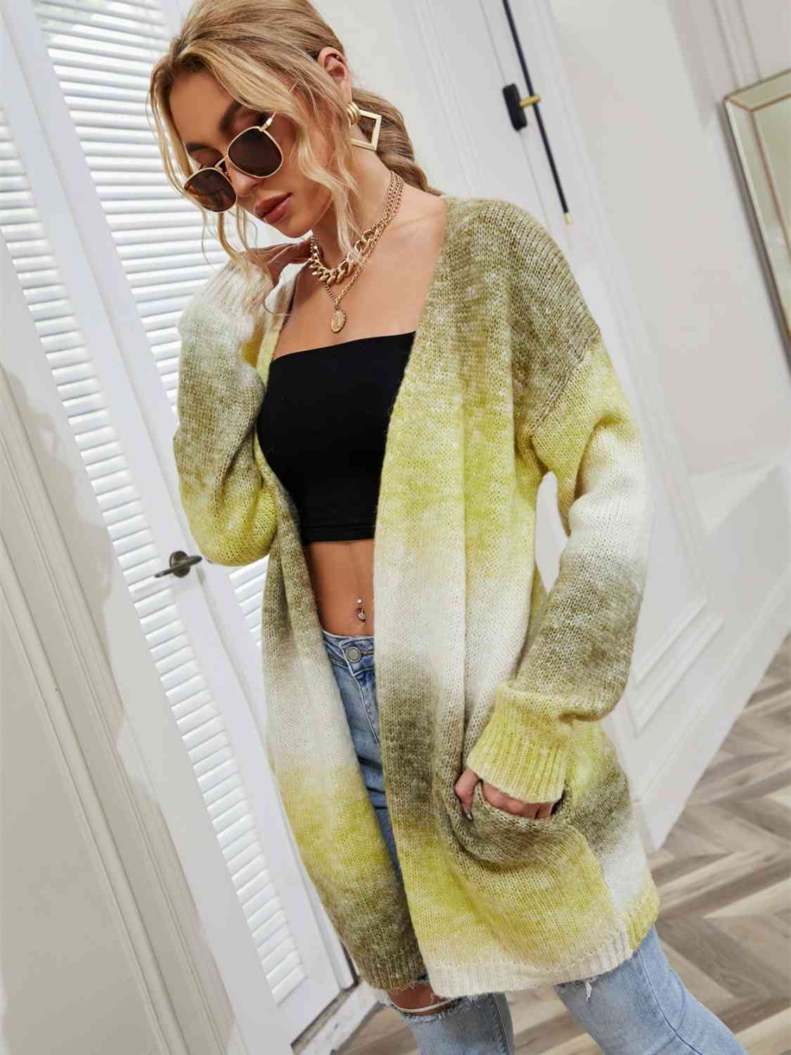 Full Size Gradient Open Front Cardigan - Ladyez
