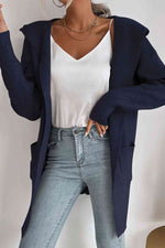 Double Take Ribbed Open Front Hooded Cardigan with Pockets - Ladyez