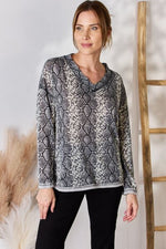 Hailey & Co Full Size Snakeskin V-Neck Long Sleeve Top - Ladyez