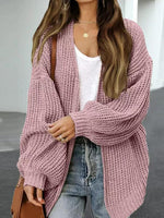 Drop Shoulder Balloon Sleeve Cardigan - Ladyez