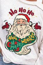 Santa Claus Graphic Asymmetrical Neck Long Sleeve Top - Ladyez
