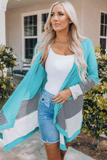 Striped Color Block Open Front Cardigan - Ladyez