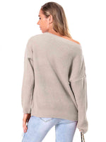Boat Neck Drop Shoulder Long Sleeve Sweater - Ladyez