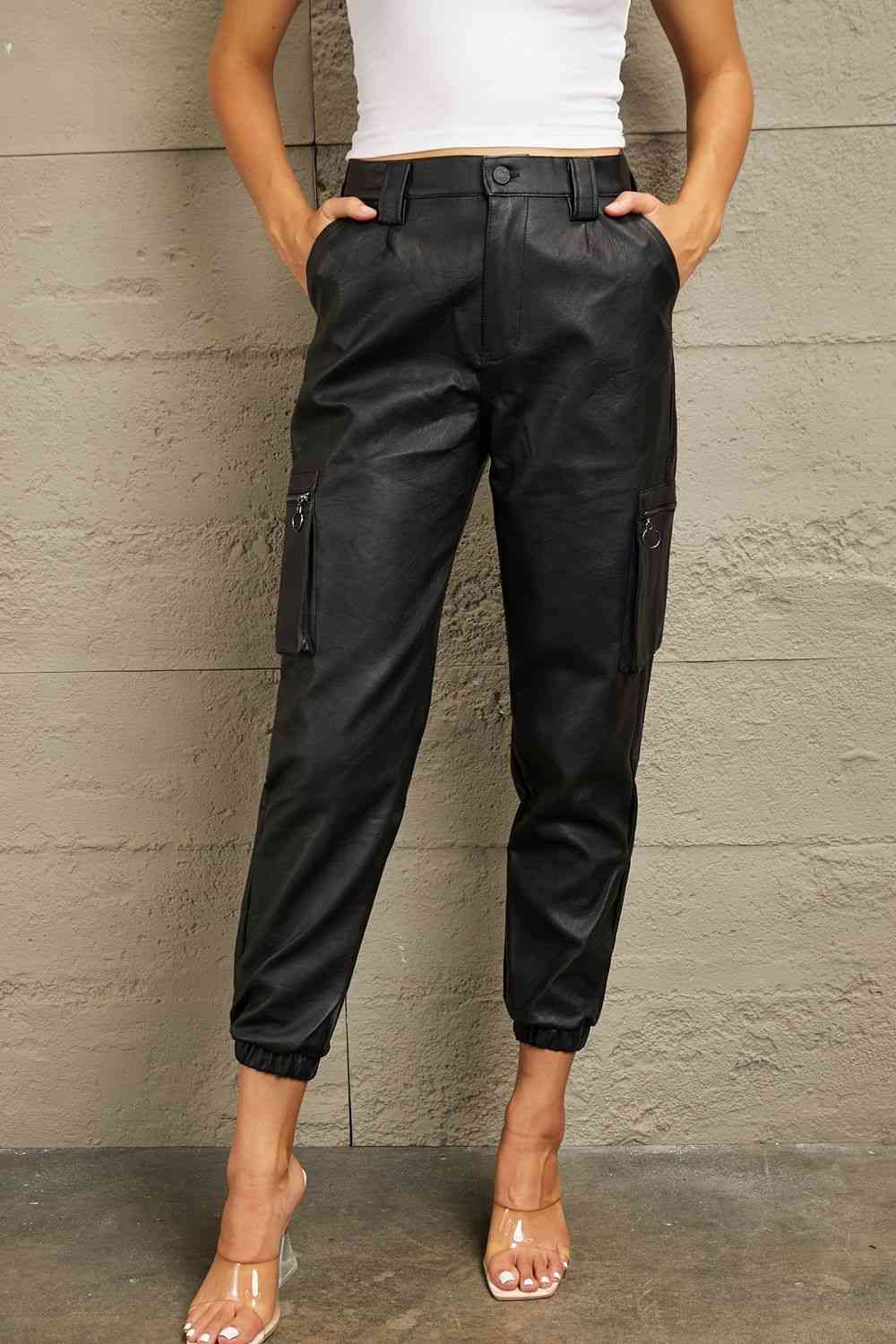 Kancan High Rise Leather Joggers - Ladyez