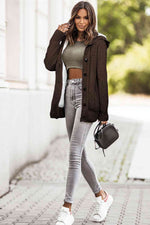 Cable-Knit Fleece Lining Button-Up Hooded Cardigan - Ladyez