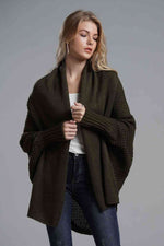 Double Take Dolman Sleeve Open Front Ribbed Trim Longline Cardigan - Ladyez